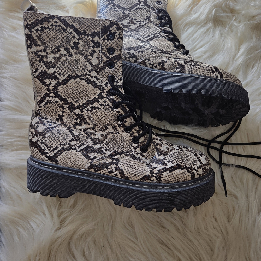 Mia Military Combat Snakeskin Lace-Up Women's Boots